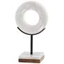 O-in 11" High White Marble Round Table Decor Sculpture