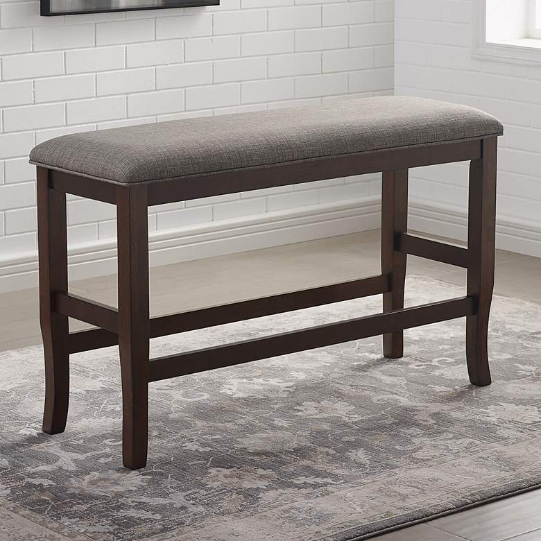 Image 1 O&#39;Roark 41 inch Wide Dark Gray Fabric Brown Cherry Counter Bench