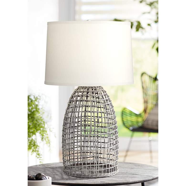 Oahu Cool Gray Rattan Basket Table Lamp