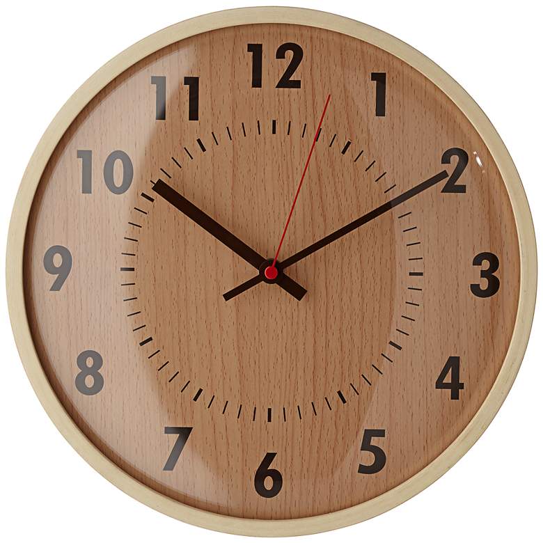 Image 1 Oak And Brown Pine Wood 11 1/2 inch Round Wall Clock