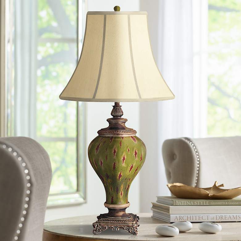 Image 1 Oak Haven Palace Hand-Painted Green Porcelain Table Lamp