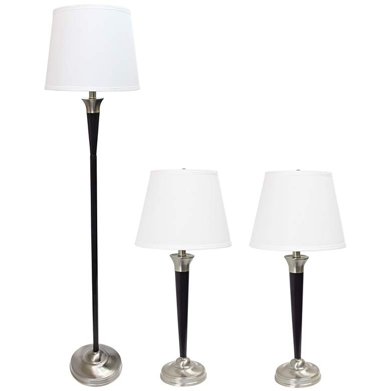 Image 1 Oak Malbec Black and Nickel 3-Piece Floor and Table Lamp Set