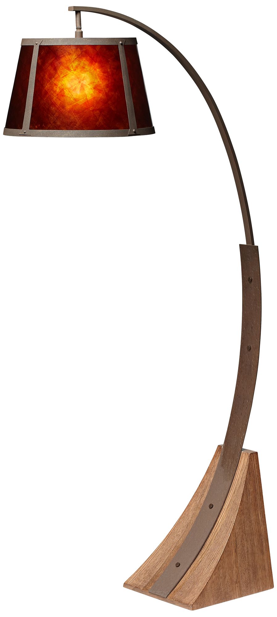 oak river dark rust and amber mica arc floor lamp