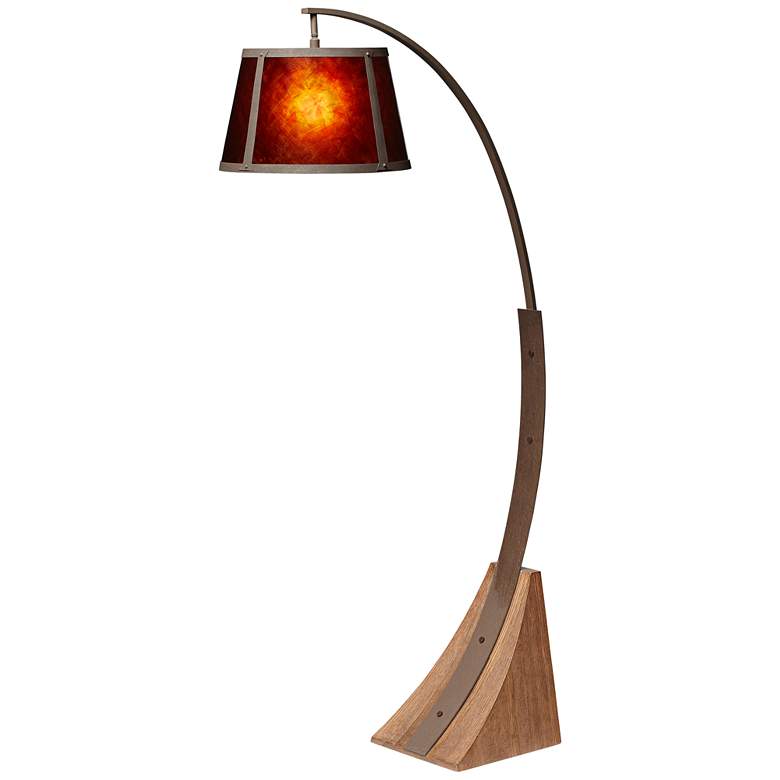Image 2 Oak River Dark Rust and Amber Mica Arc Floor Lamp with USB Dimmer