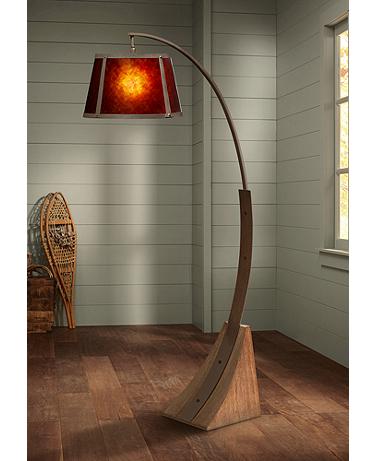 Oak River Dark Rust and Amber Mica Arc Floor Lamp with USB Dimmer