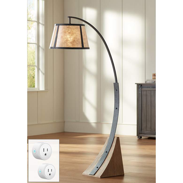 Image 1 Oak River Gray and Blond Mica Arc Floor Lamp w/ Smart Socket