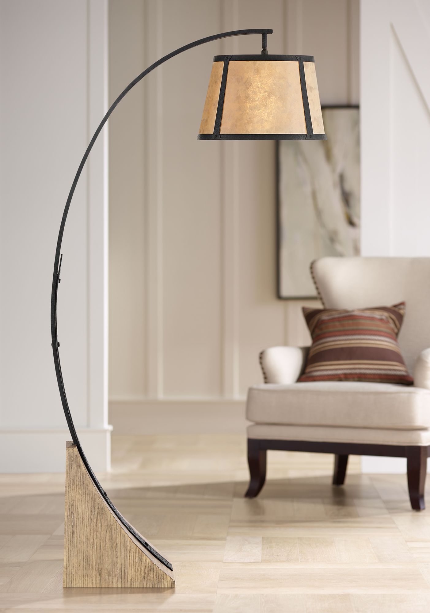 Oak River Gray and Blond Mica Arc Floor Lamp w/ Smart Socket