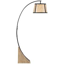 Image2 of Oak River Gray and Blond Mica Arc Floor Lamp with USB Dimmer