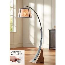 Image1 of Oak River Gray and Blond Mica Arc Floor Lamp with USB Dimmer