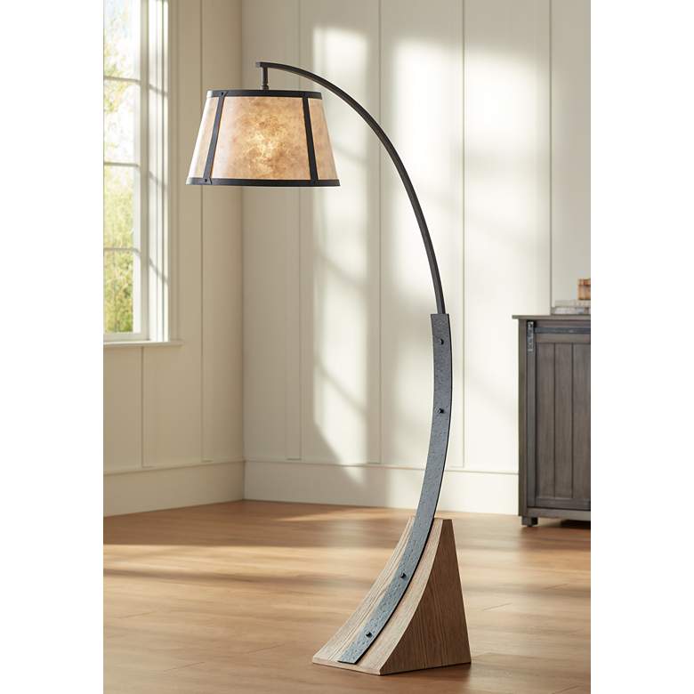 Image 1 Oak River Gray and Blond Mica Arc Floor Lamp with USB Dimmer