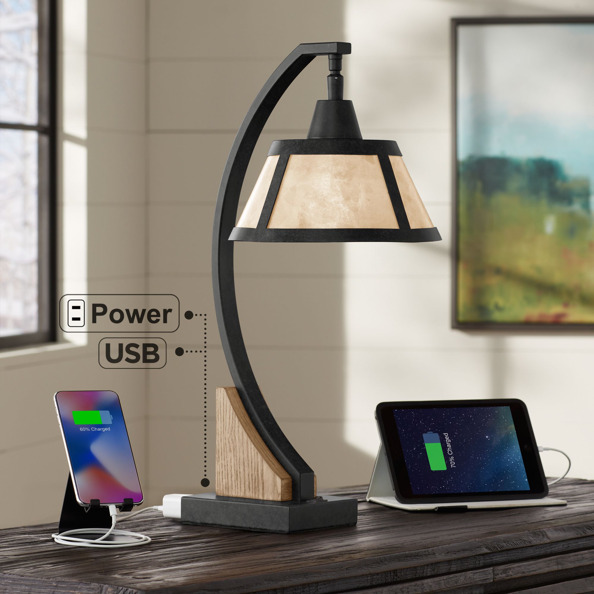 desk lamp with electrical outlet