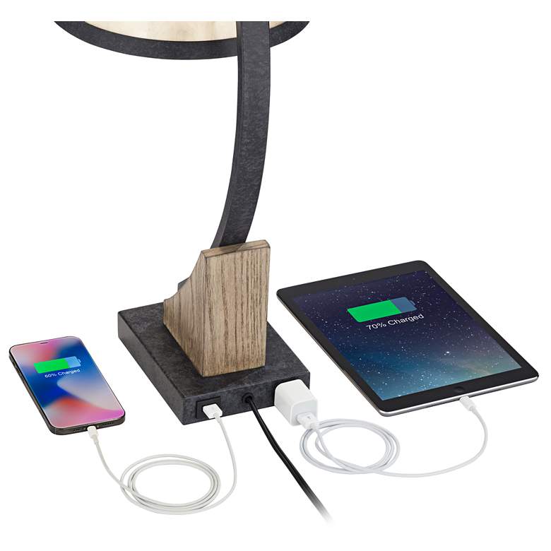 Image 4 Oak River Gray Wash Desk Lamp with USB Port and Power Outlet more views
