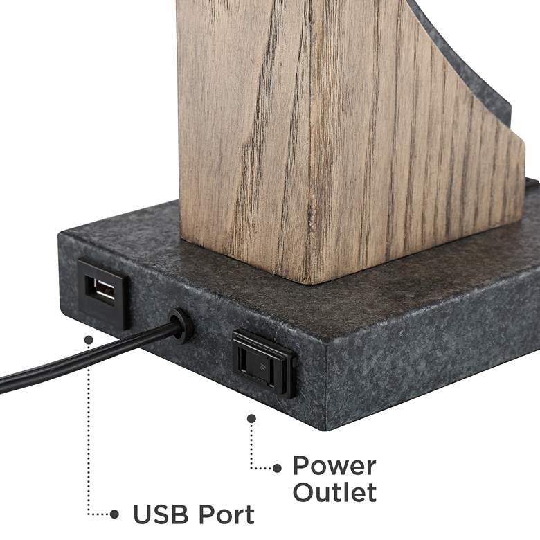 Oak River Gray Wash Desk Lamp with USB Port and Power Outlet more views