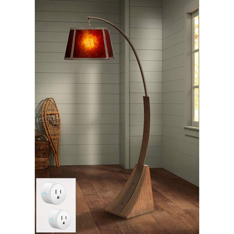 Image 1 Oak River Rust and Amber Mica Arc Floor Lamp w/ Smart Socket