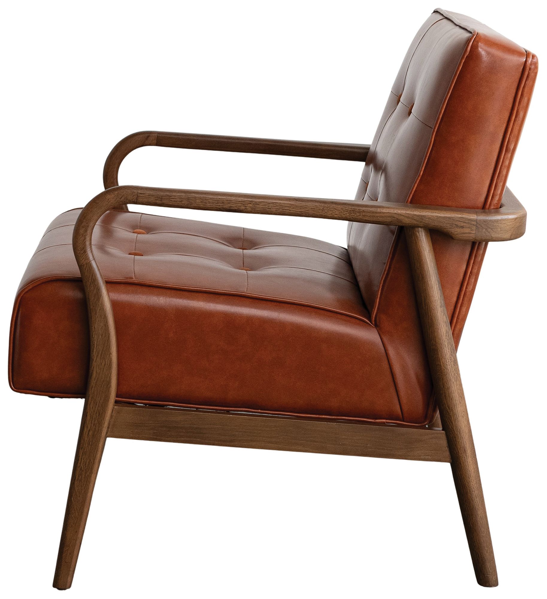 Image 4 Oak Wood and Faux Leather Tufted Arm Chair, Natural and Cognac Color more views