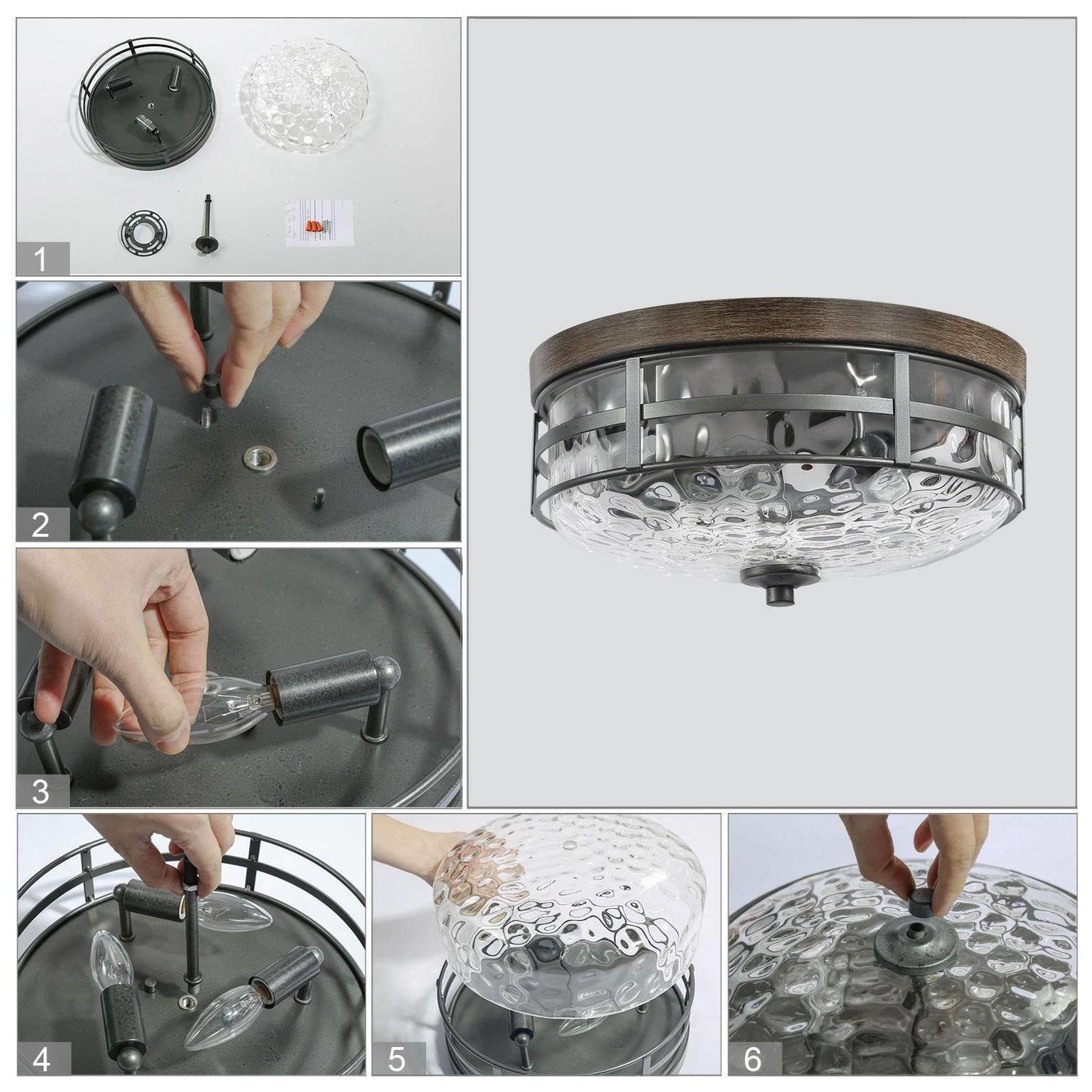 Image 5 Oaken 12.6"W Modern Farmhouse 3-Light Drum Water Glass Flush Mount more views