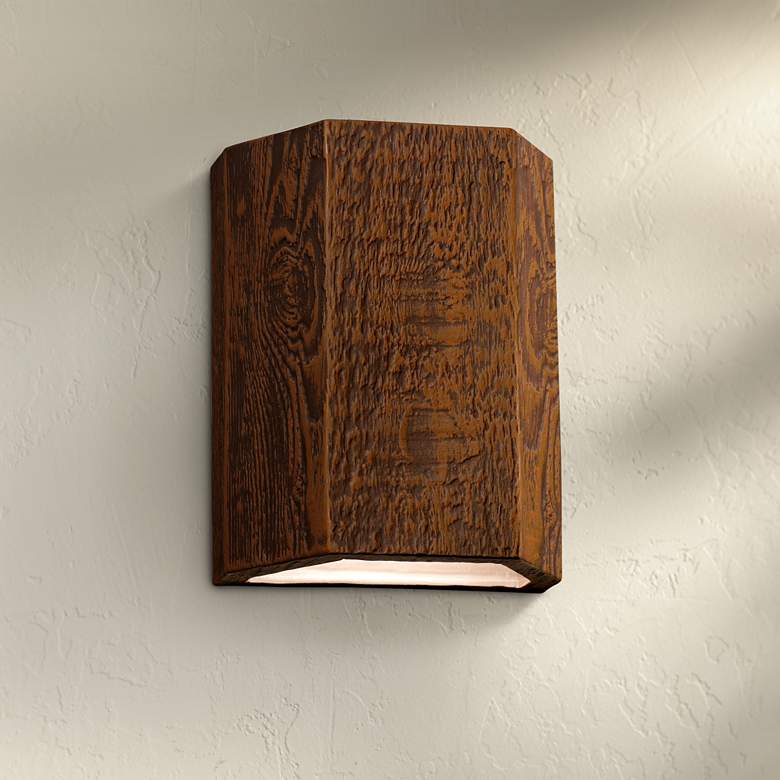 Image 1 Oakheart 10"H Bark Ceramic 3-Sided LED Outdoor Wall Light