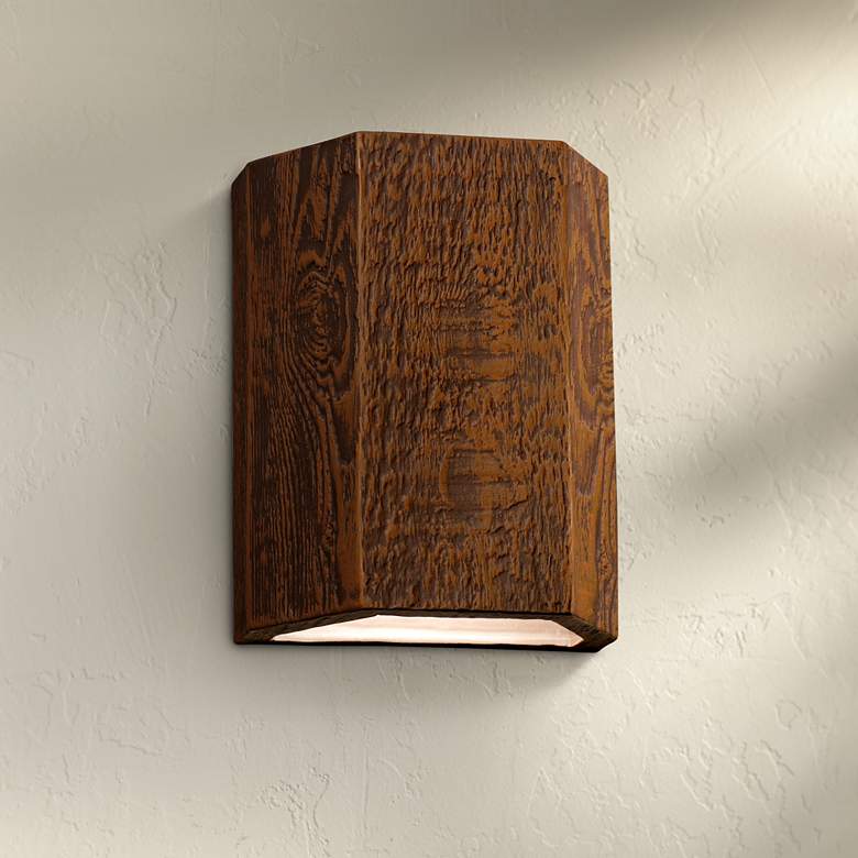 Image 1 Oakheart 10 inchH Bark Ceramic 3-Sided LED Outdoor Wall Light