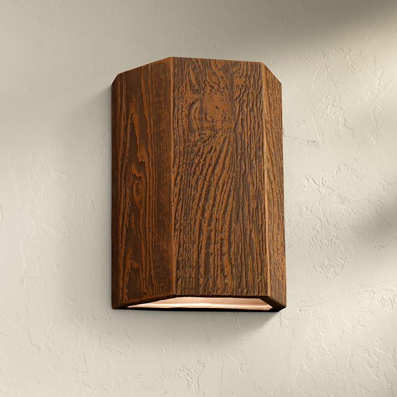 Image 1 Oakheart 13 inch High Bark Ceramic 3-Sided Outdoor Wall Light