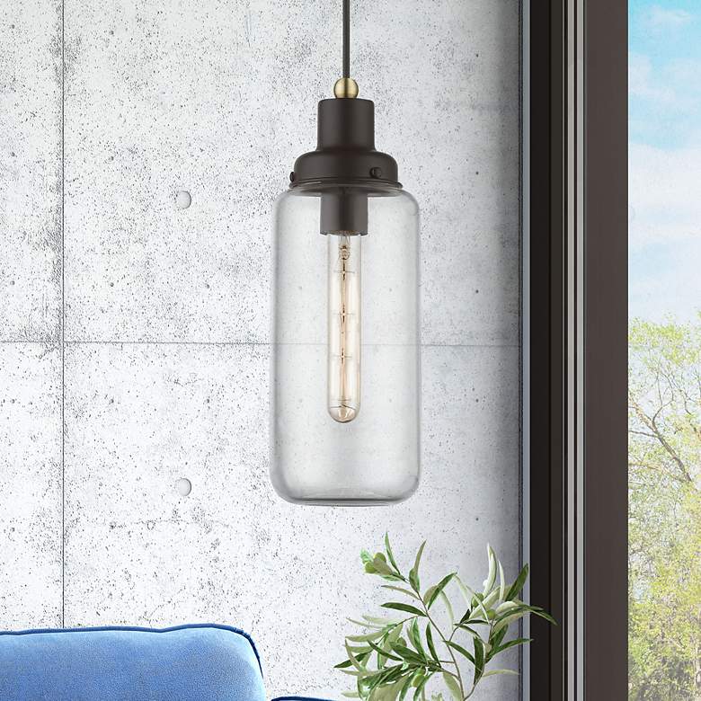 Image 1 Oakhurst 1 Light Bronze with Antique Brass Accent Mini Pendant