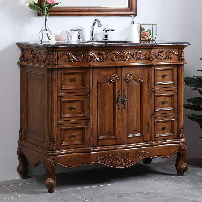 Image 2 Oakland 42"W Teak Wood 6-Drawer 2-Door Single Sink Vanity