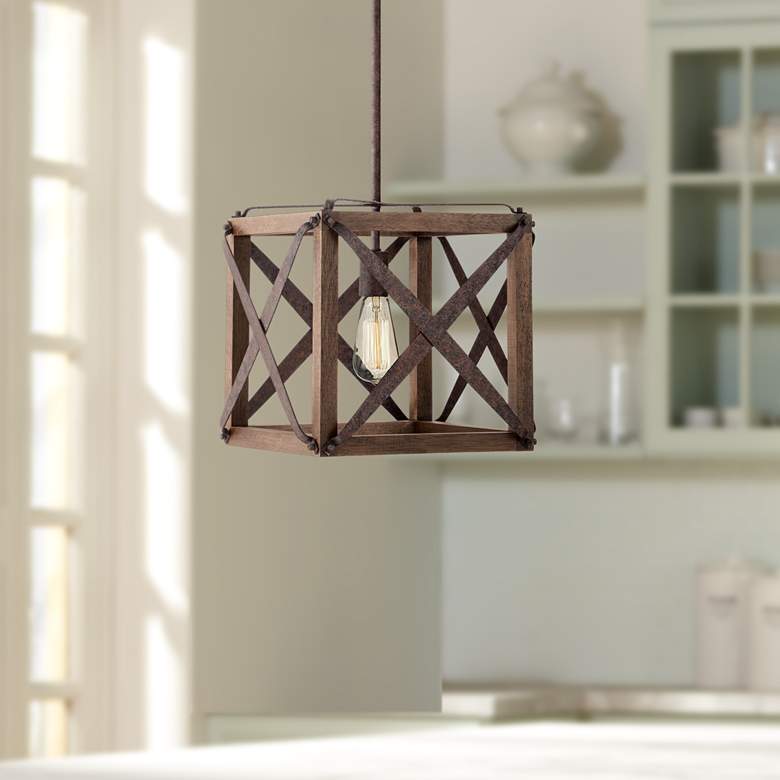Image 1 Oaklyn 13" Wide Rust and Brown Wood LED Pendant Light