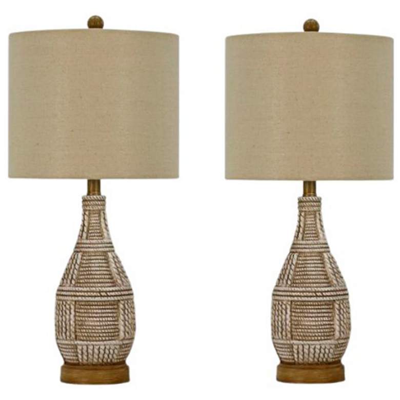 Image 1 Oakview Natural Beige Faux Rope Table Lamps Set of 2