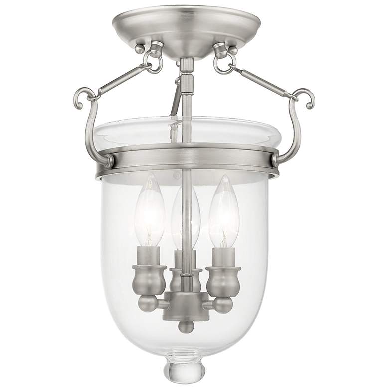 Image 1 Oasis 10-in W Brushed Nickel Clear Glass Semi-Flush Mount Light