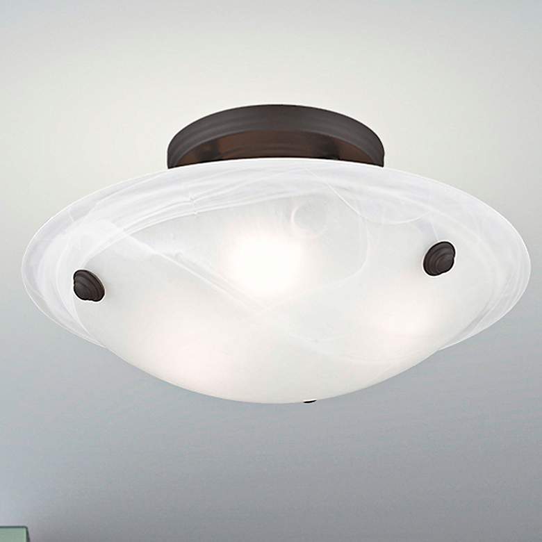 Image 2 Oasis 12" Wide Bronze Bowl Ceiling Light w/ Alabaster Glass