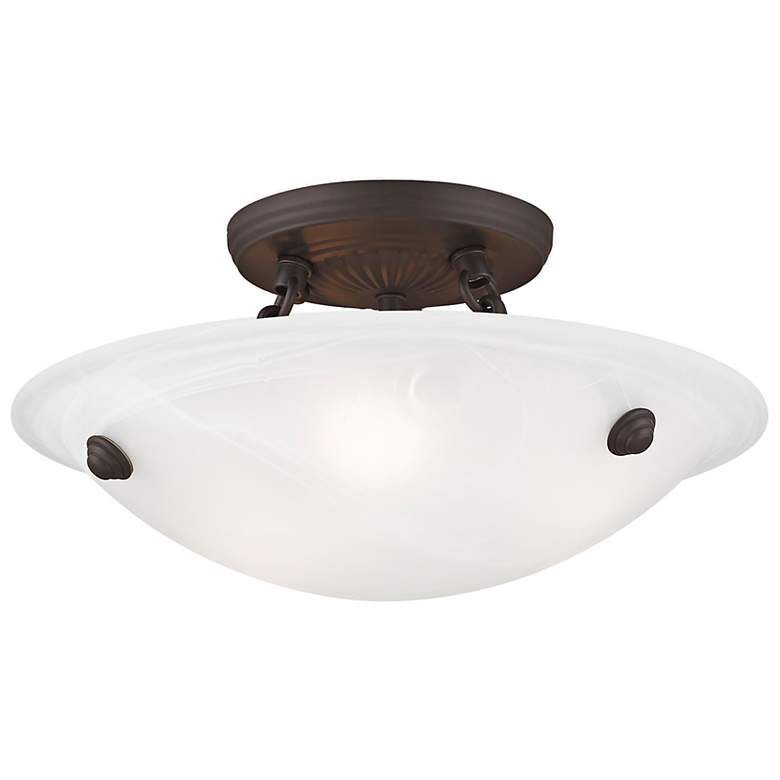 Image 6 Oasis 12" Wide Bronze Bowl Ceiling Light w/ Alabaster Glass more views