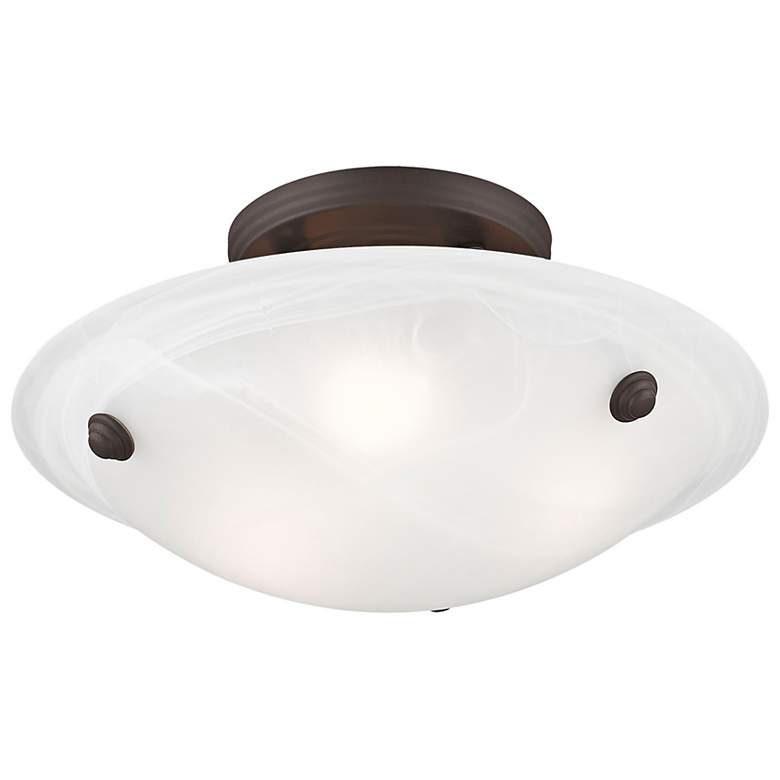Image 7 Oasis 12" Wide Bronze Bowl Ceiling Light w/ Alabaster Glass more views