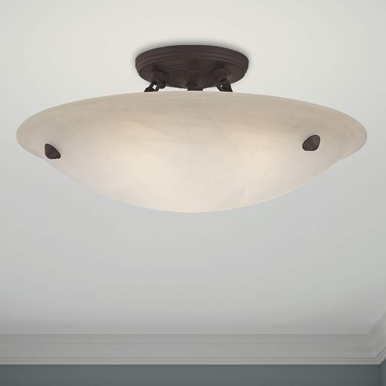 Image 1 Oasis 16-in W Bronze Frosted Glass Semi-Flush Mount Light
