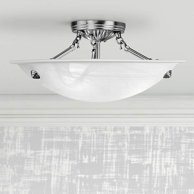 Oasis 16&quot;W Brushed Nickel and Alabaster Bowl Ceiling Light