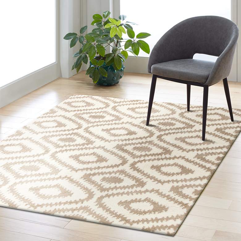 Image 1 Oasis 1651 5'3"x7'7" Ivory and Beige Concentro Shag