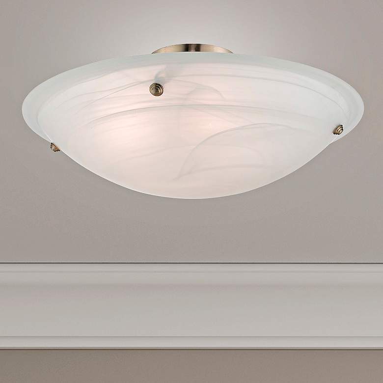 Image 2 Oasis 24"W Brushed Nickel Ceiling Light w/ Alabaster Glass