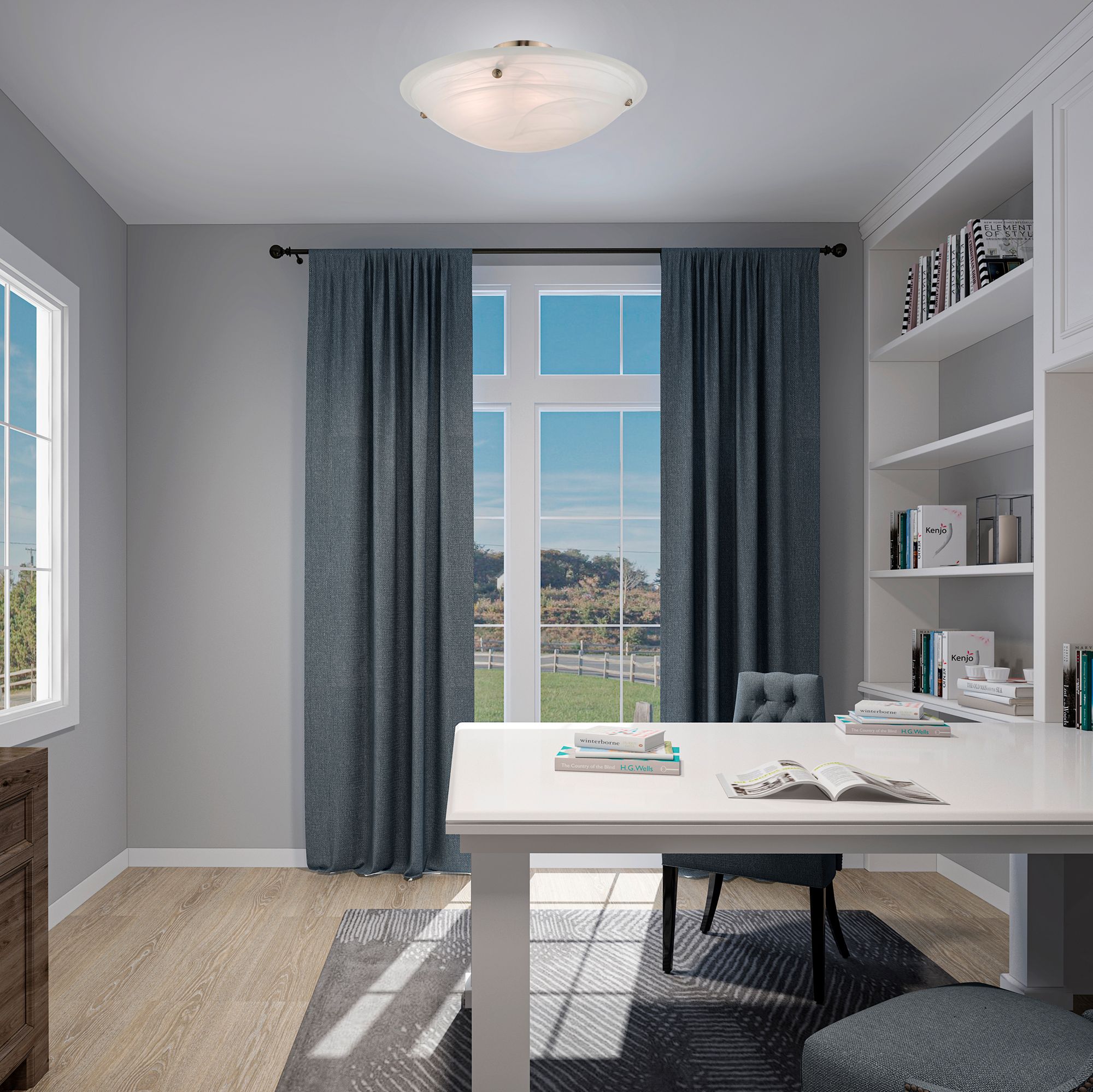 Oasis 24"W Brushed Nickel Ceiling Light w/ Alabaster Glass in scene