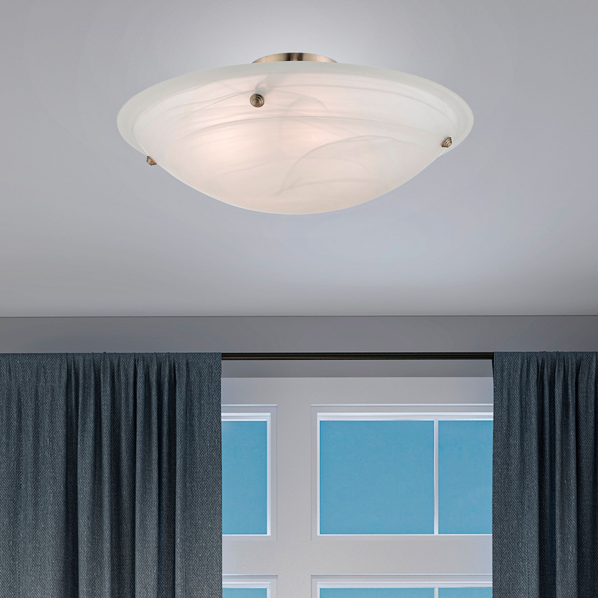 Oasis 24"W Brushed Nickel Ceiling Light w/ Alabaster Glass in scene