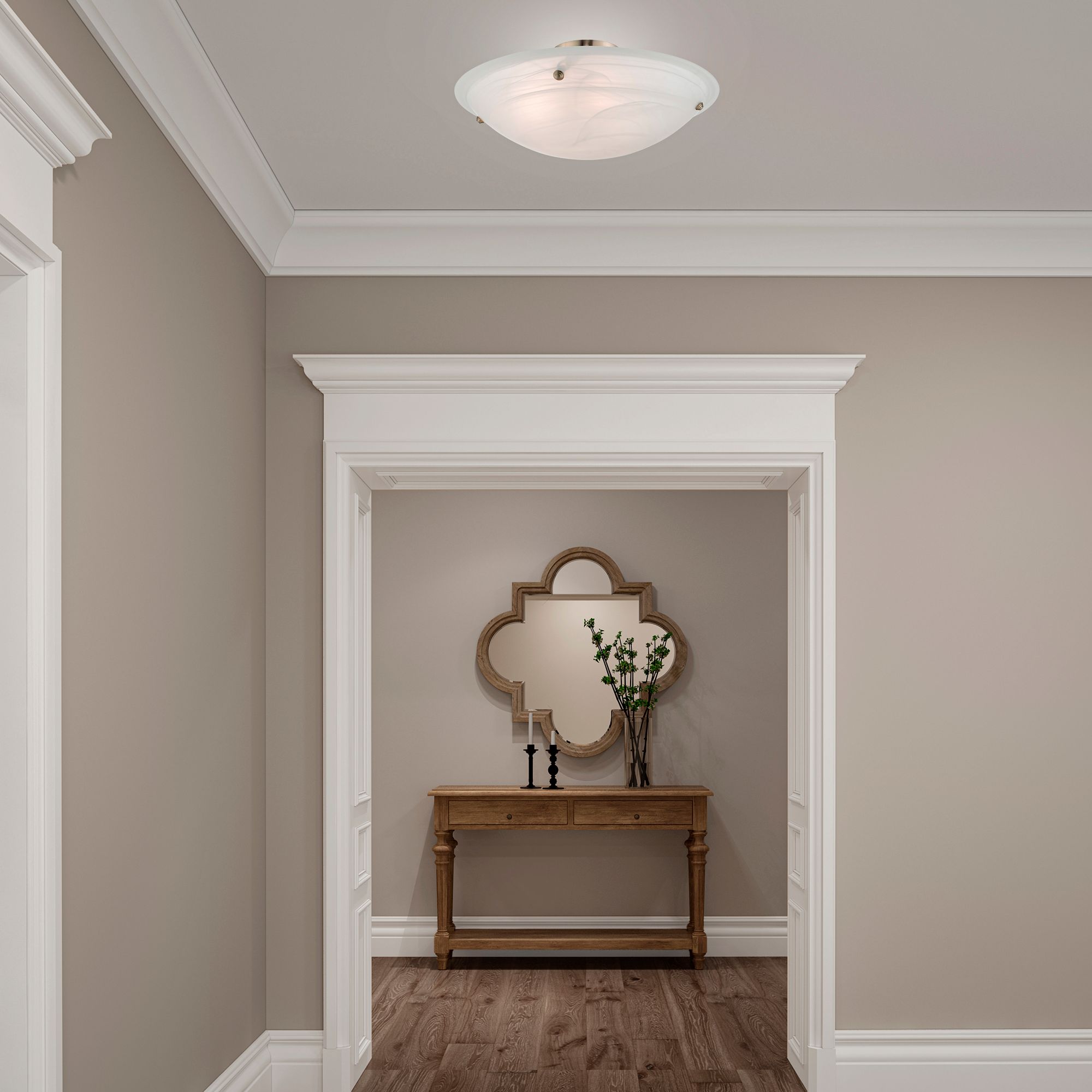 Oasis 24"W Brushed Nickel Ceiling Light w/ Alabaster Glass in scene