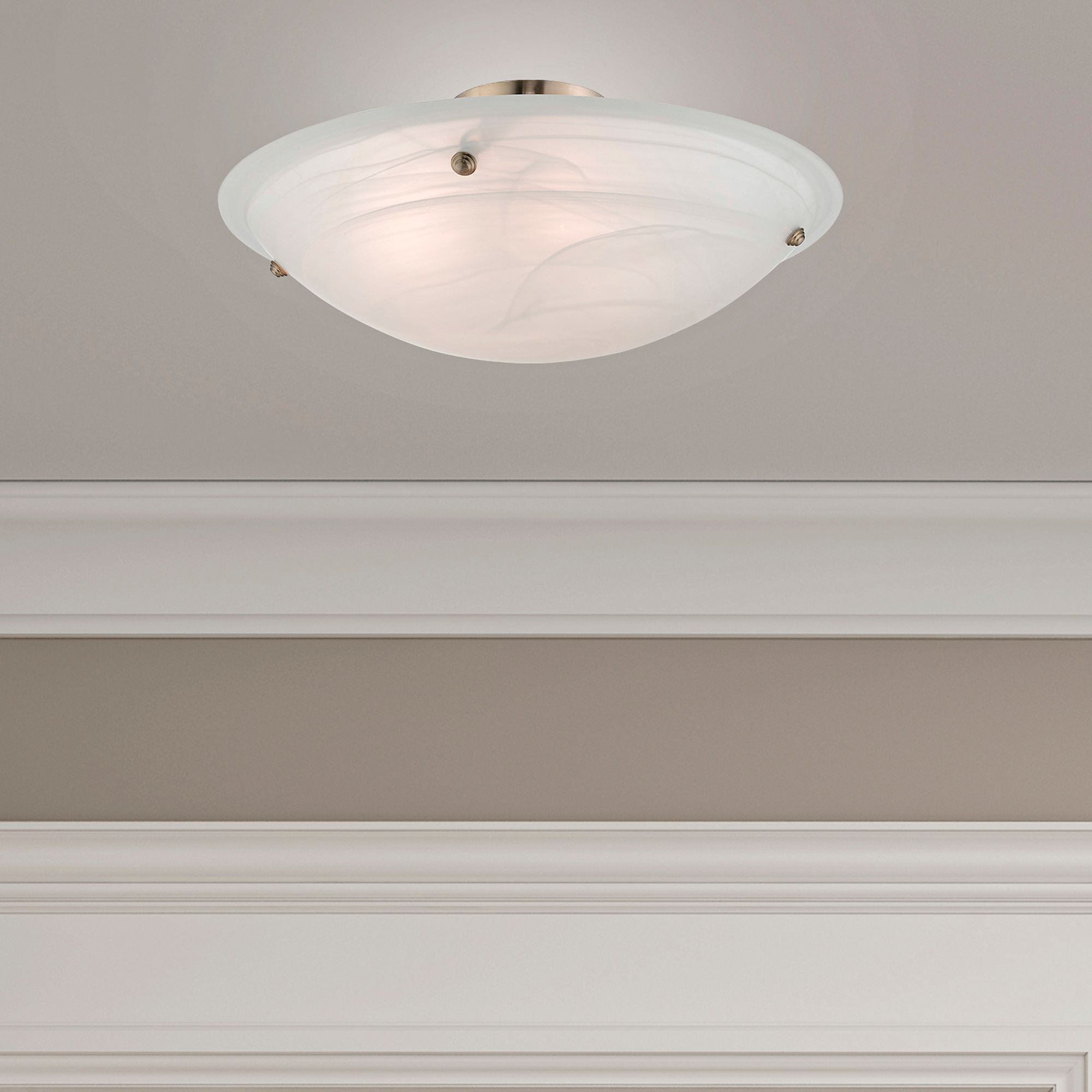 Oasis 24"W Brushed Nickel Ceiling Light w/ Alabaster Glass in scene