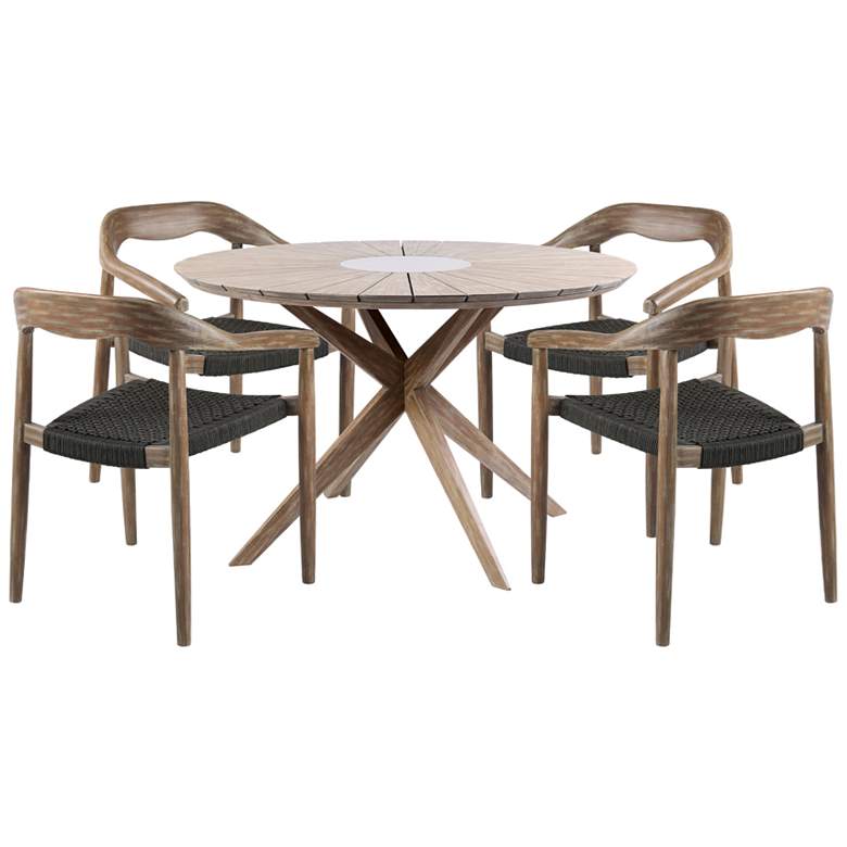 Image 1 Oasis Santo 5 Piece Outdoor Round Dining Set in Eucalyptus Wood and Rope