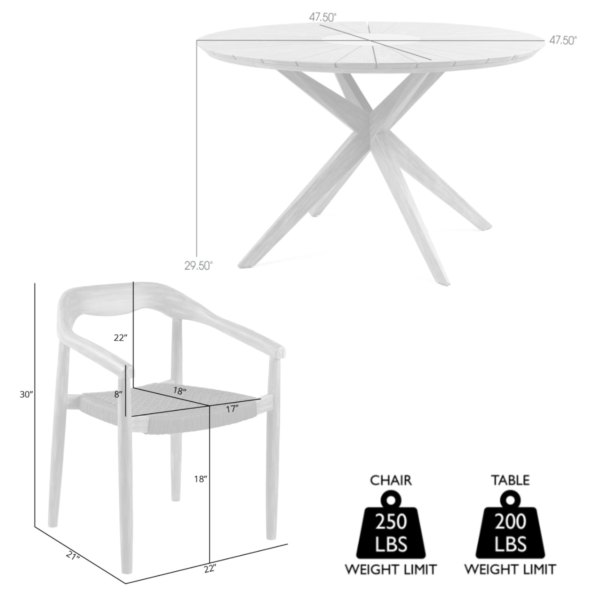 Oasis Santo 5 Piece Outdoor Round Dining Set in Eucalyptus Wood and Rope
