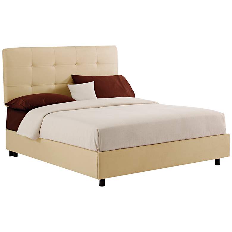 Image 1 Oatmeal Microsuede Tufted Bed (Queen)