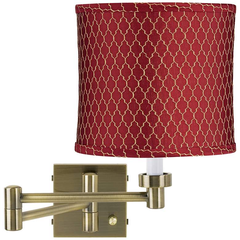 Image 1 Oban Wine Shade Antique Brass Plug-In Swing Arm Wall Lamp