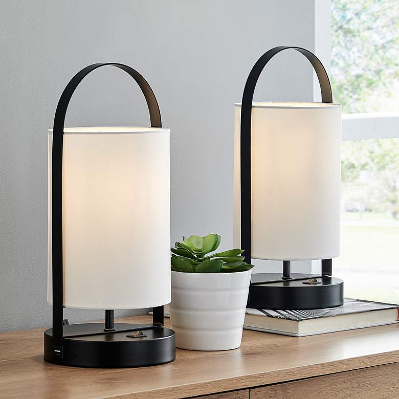 Obelia 14 inchH Black Accent Table Lamps Set of 2 with USB Ports