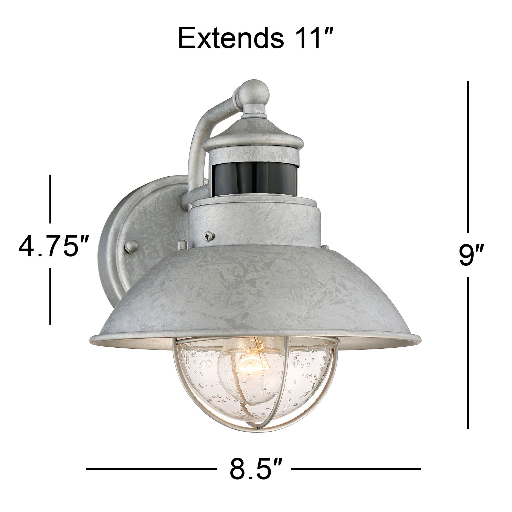 Oberlin 9" Galvanized Steel Motion Sensor Outdoor Wall Light
