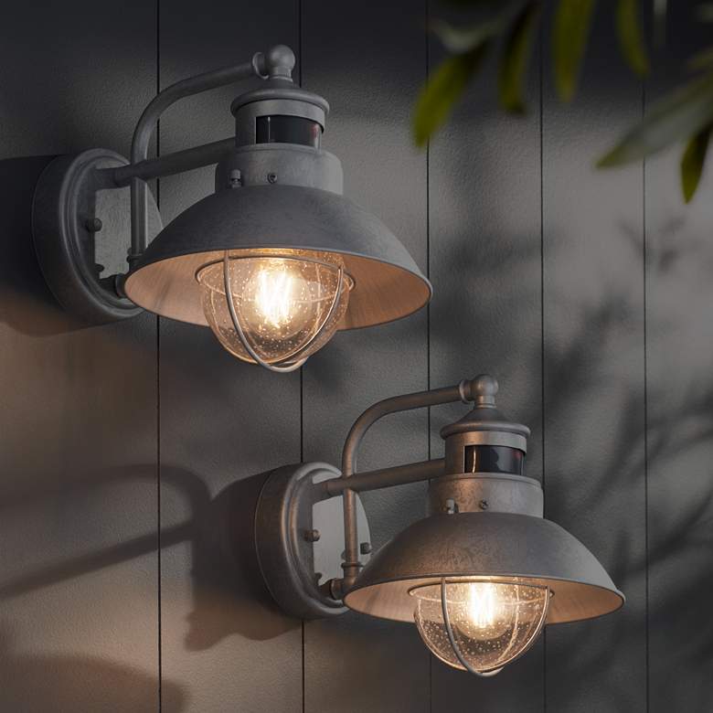 Image 5 Oberlin 9" High Galvanized Steel Motion Sensor Wall Light Set of 2 more views