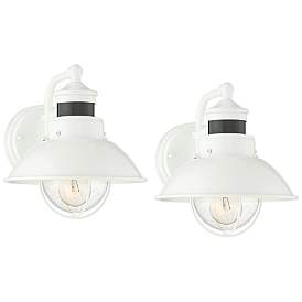 Image1 of Oberlin 9"H White Dusk to Dawn Motion Sensor Outdoor Light Set of 2