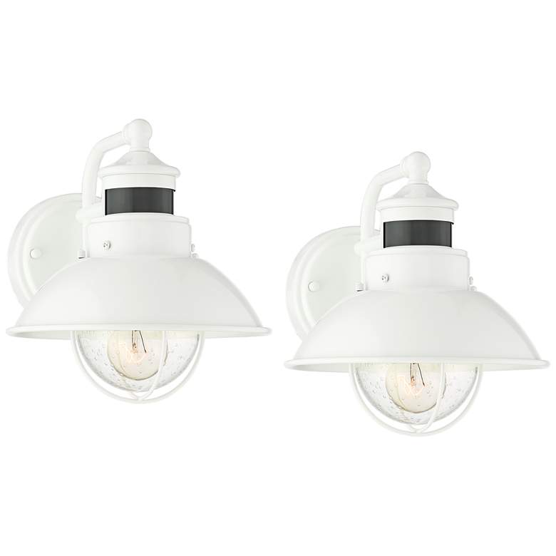 Image 1 Oberlin 9 inchH White Dusk to Dawn Motion Sensor Outdoor Light Set of 2