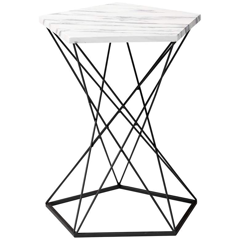 Image 6 Oberon 16 1/2 inch Wide White Faux Marble Black Metal End Table more views
