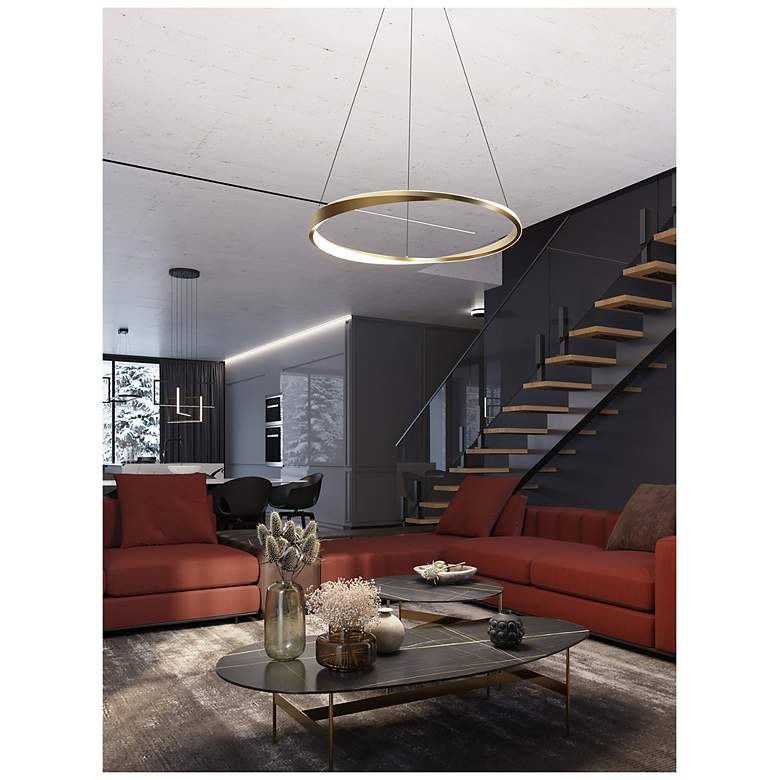 Image 3 Oberon 32" Wide Light Antique Brass 50W LED Pendant more views